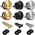 Skrfren Lot de 6 boutons de sangle de guitare, en forme de champignon, en acier inoxydable, universels, pour guitare, basse et ukulélé, avec vis de fixation, bouton d'extrémité robuste, 13,5 mm, noir