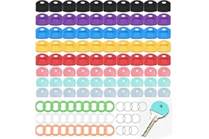 LXBCTOP 80 Stück Schlüsselkappen, 10 Silikon-Schlüsselabdeckungen, 30 Rundes PVC Schlüsselkennzeichnung, 30 Makaronfarbe Halbrund Schlüssel Kappen, 10 Schlüsselring Eisen Dünne Flache Hausschlüssel