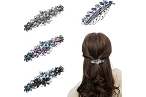 PFLYPF 4 stück Strass-Haarnadeln, Pferdeschwanzclips, Damen- und Mädchenhaarnadeln, blüten- und blattförmige Haarnadeln, Retro-Haarnadeln, Kristallhaarnadeln (blau-pink, schwarz-blau, grau, dunkelblau)