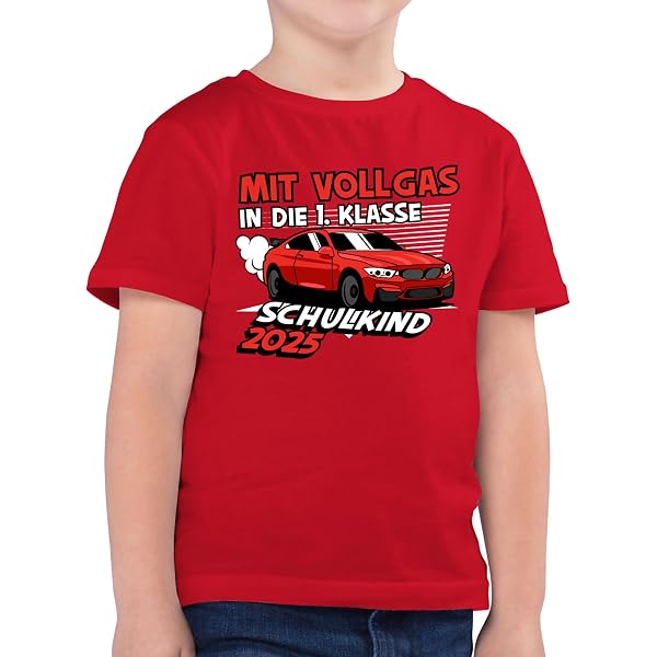 Kinder T-Shirt 'Mit Vollgas In Die 1. Klasse' – Schulkind 2025, Navy, Für Jungen (7/8 Jahre)