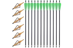 PMSM 12 Pezzi Frecce per Balestra da Caccia Bulloni per Balestra 20 Pollici e 6 Pezzi Punte di Freccia da Caccia, Frecce in Carbonio Balestra per Pratica del Tiro con L'Arco da Caccia