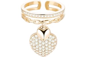 PengJin coeur pendentif anneau peut être ajusté aux femmes, hypoallergénique cuivre brillant zircone cubique, vacances de la fille, la Saint-Valentin, cadeau d'amour