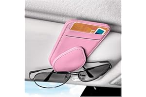 GTLM Magnetic Sunglass Holder for Car with 2 Card Holder,Multi-Purpose Leather Car Visor Organizer for Clipping Cards Pens Tickets,Fashion Car Accessories Interior for Men/Women (Pink)