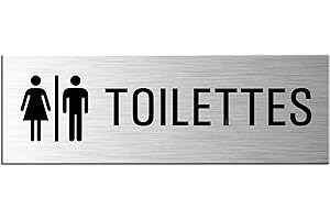 OFFORM DESIGN Plaque de Porte en Aluminium brossé - TOILETTES | 240x80 mm | No.25069-S argent