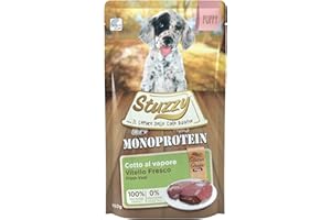 Stuzzy, Monoprotein Grain & Gluten Free, Comida húmeda para Cachorros, Sabor Carne de Ternera Fresca, en paté - Total 1,8 kg (12 Sobres x 150 gr)