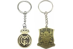 ADARPA Pack 2 Llavero real Madrid + Llavero España | Llaveros Dorados metálicos para aficionados del Real Madrid y del Futbol | Regalo Madrid Hombre, Mujer y Adolescentes | Diseño Elegante con Emblemas