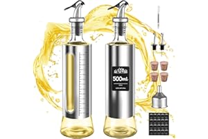 LXUDN Bouteille Huile Olive 500ml, Ensemble De Bouteille Verre et de Vinaigre Adaptées aux Aliments Avec Entonnoir, Distributeur D'Huile, Becs Verseurs En Liège, Pour Liqueurs et Vinaigres (2 Pièces)