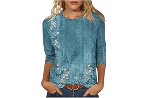 YOLOKE Womens 3/4 Length Sleeve Tops UK Sale Clearance Casual Crewneck Floral Print Cute Tee Shirts Trendy Lightweight Loose Comfy Blouses Graphic Tunic Tees
