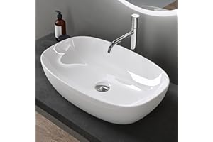 doporro Lavabo Vasque à Poser Blanc 60x39,5x14 cm Lave Mains Ovale en Céramique Revêtement NANO Easy Clean Brüssel104