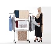 3 Katlı Al&uuml;minyum &Ccedil;amaşır Kurutma Askısı, Tekerlekli, Katlanır Ayaklı