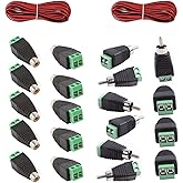 RUNCCI-YUN 20pcs RCA Male Female Adapter Set (10x RCA Male / 10x RCA Female to 2-Pin Terminal Block) DC RCA Connector for Aud