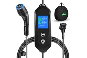 Yigowyigo EV Charger Cable Type 2 to 3 Pin Plug, 15M 3.3kW IP67 Type 2 Charging Cable with LED Screen, 6/8/10/13A Adjustable Current, 3 Pin EV Charger, 1-12 Hours Delayed Timer EV Charging Cable