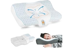 ‎ELVIROS Elviros Orthopädisches Kissen, Memory Foam Ergonomisches Nackenstützkissen, Nackenkissen Kopfkissen Nackenschmerzen, Seitenschläferkissen Bauchschläferkissen, mit Bezug, mit Bezug,blau