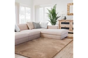 Interiyou Tapis Salon Fargo à Poils Ras - 160x230 Taupe - Fausse Fourrure Douce - Lavable et antidérapant - Texture Moelleuse - pour Chambre, Bureau, Couloir