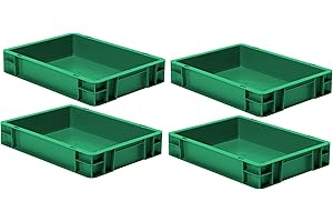 1A-TOPSTORE 4 St. Euroformat-Stapelbehälter, grün, 400 x 300 x 75 mm (LxBxH), Wände u. Boden geschlossen, 9 Liter, aus PPN