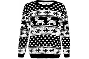 janisramone Kids Xmas Reindeer Jumper Girls Boys Christmas Pullover Knitted Long Sleeve Unisex Xmas Sweater Top