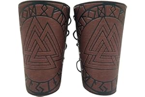 COSFAN Viking Bracers Medieval PU Leather Arm Guards Viking Odin Valknut Wide Knight Cuff Viking Leather Armor Archery Bracers Wrap Gauntlet Wristband for Men Women Boy LARP Cospaly