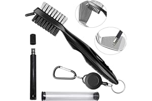 GIAK Szczotka do kija golfowego, szczotka do kijów golfowych, szczotka z podwójną stroną, nylon i stal nierdzewna, narzędzie do golfa z aluminiowym karabińczykiem, akcesoria golfowe, prezent