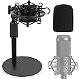 Frgyee Upgraded AT2020 Desktop Mic Stand, Adjustable Table Microphone Stand with Shock Mount and Foam Windscreen for Audio Technica AT2020 AT2020USB+ AT2035 ATR2500 Condenser Mic