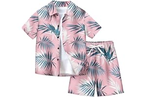 XINYUNZU Jungen Hawaii Hemd mit Shorts Sommer Outfit 2-Teilig Hawaiihemd und Elastische Taille Kurze Hose Set Casual Kinderkleidung Kurzarm Leicht Strand Bekleidungssets für Kinder 7-14 Jahre