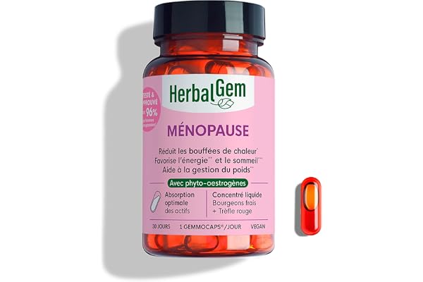 HERBALGEM - GEMMOCAPS Ménopause – Complément Sans Hormones – Réduit Bouffées de Chaleur & Favorise Sommeil et Énergie – 30 Capsules
