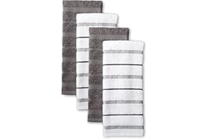 KitchenAid Albany Kitchen Towel Set 4-Pack 16"x26", Charcoal Grey/White
