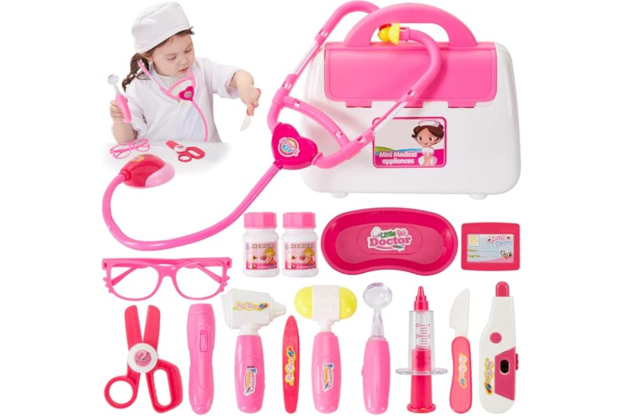 BUYGER Girls Toys Doctor Nurse Vet Set Toys for 3 Year Old Girls Gifts Medical Carry Case Pretend Role Play Toy Stethoscope with Lights Sounds