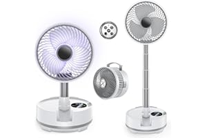 ONNILIFE 8" Ventilator Oszillierend Standventilator mit Fernbedienung 20000 mAh,LED Leuchten,Akku Batterie Ventilator Leise USB Tragbarer Tischventilator Floor Fan für Camping Reisen Hause Schlafzimmer (Weiß)