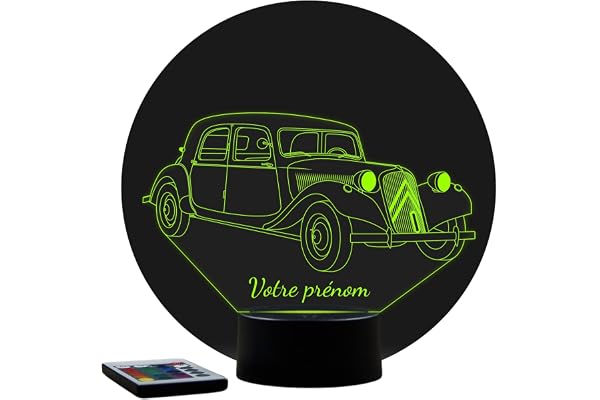 JNB-Maker FR Lampe 3D Citroën Traction B11 – Avec personnalisation offerte – Télécommande 16 Couleurs + 4 Modes automatiques – Veilleuse – Cadeau personnalisé/Déco voiture – Made in France
