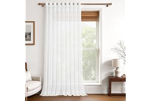 MRTREES Voile Curtains 90 Inch Drop 1 Panel Faux Linen Eyelet Voile Curtain for Bedroom Living Room Patio Door Sheer Curtains 90x90 Inch 228cm x 228cm White