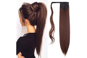 Gairyan Extension Coda Capelli Finti Wrap Ponytail Extension Coda Finta Capelli Lisci Coda di Cavallo Posticci per Capelli Lunghi Sintetici Parrucchino 60cm per Donna, Auburn scuro