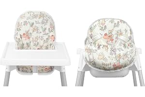 Lomgwumy För IKEA barnstolskudde, för antilop kudde, med stolväska, för IKEA Antilop barnstol, bomull halkfri, mjuk, babysittande, mer bekväm (mönster med grön björn skog)