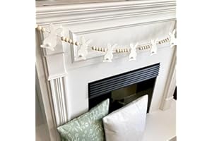 Geagodelia 1m / 3ft Easter Bunny Garland with Wooden Beads for Mantle Table Stairs Tree Easter Spring Home Decorations (White, 1pc)