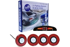 Dolphin Automotive DFM450 Reverse Parking Sensors Flush Mount OEM Style 4 Ultrasonic Radar Sensor Kit Dash Display and Audio Alert System - White