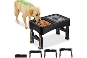 ASSTIKOO 2-en-1 Gamelle Chien Surélevée avec Gamelle Anti éclaboussure et Gamelle Anti Glouton(2L*2), Gamelle Surélevées 4 Hauteurs Ajustables, Porte-gamelles pour Chien Chat Petits Moyens Grands
