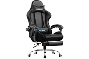 GTPLAYER Gaming Chair, Massage Ergonomic Computer Chair with Footrest and Lumbar Support Height Adjustable with 360°-Swivel Seat and Headrest for Office Black