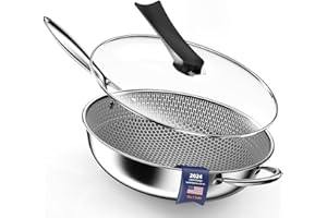 Kiseely Padella Wok, Wok ibrido per friggere da 34cm con coperchio, Wok antiaderente con manico Stay-Cool, compatibile con tutti i piani cottura compresi quelli a induzione (AQ1)