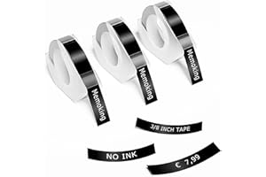Etichette 3D per goffratura – 3/8" (9mm) compatibili con Memoking, Phomemo, DYMO Omega, DYMO Junior, Goknu, LabelCenter, VolenGo, Etichettatrice E975, etichette in plastica 3D, confezione da 3 (nero)