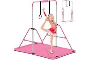 EVERYMILE Gymnastics Bars, Junior Training Kip Bar Gymnastics Equipment for Home,Adjustable Height Folding Horizontal Bar with Gymnastic Rings for Kid
