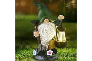 AWEKER Garten deko draußen figuren, Gartenzwerge Gartendeko für Draußen,33cm Wetterfest Figur mit LED Solarlaterne Zwerg Gartenfiguren,aus Kunstharz Gartenwichtel für Außen für Draußen Hof Balkon(Grün)