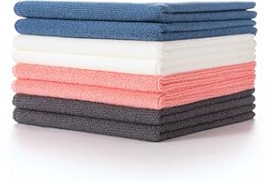 Lumimi Cleaning Cloth 8 Piece Microfiber Ultrafine Very Thick Wiping Drying Well Durable Reusable Multicolored Size 15" x 15" Blue Red White Grey, Pack of 8