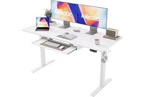 Biurko Agilestic Regulowane Wysokością z Podłożkiem Klawiaturowym, 140 x 60 cm, Elektryczne Biurko Stojące, Biurko do Gier z Zapamiętaniem Ustawień, Biurko Ergonomiczne, Białe