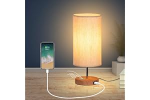 GLUROO Lampada da Comodino e Scrivania con Porte di Ricarica USB, Controllo Touch 3 Temperature di Colore, Minimalista Completamente Dimmerabile, Lampadine E27 per Lettura, Soggiorno Ufficio