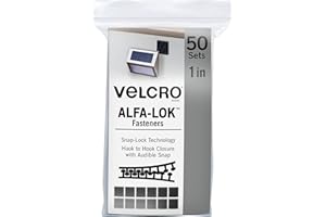 VELCRO BRAND VELCRO Lot de 50 attaches ALFA-LOK, carrés de 2,5 cm, lot de 50 tailles d'entrepreneur, tenue semi-permanente supérieure dans des températures extrêmes, technologie Snap-Lock robuste,