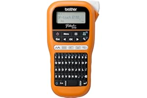 Brother PT-E110 Industrielles Beschriftungsgerät (für 3,5 bis 12 mm breite TZe-Schriftbänder, Beschriftung von Kabeln und Anschlüssen), orange