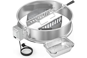 onlyfire BRK-6110 Upgrade Stainless Steel Rotisserie Ring Kit Fits Weber 22-inch Kettle Charcoal Grills,With 2-Pack Charcoal Baskets and 10-Pack Drip Pans,Fits Most Others 57 CM Kettle Grill