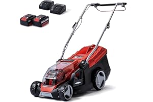 Einhell Cortacésped a batería GE-CM 36/36 Li Kit Power X-Change (36V, 36cm ancho de corte, hasta 400 m², Brushless, 40L bolsa recolectora, 25-75 mm altura de corte, con 2x4,0 Ah batería y 2x cargador)