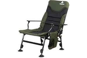 CampFeuer Chaise de pêche pliable à hauteur réglable - Vert sapin et noir - Pour la pêche à la carpe - Pour le camping, la tente, la pêche