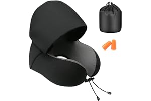 ‎JIANCRATE Jiancrate Nackenkissen Flugzeug, Reisekissen Memory Foam, Ergonomisch Gestaltetes Nackenhörnchen mit Kapuze für Flugzeug, Auto, Zug, Büro, Nackenkissen Reise zum Schlafen mit Ohrstöpsel, Tasche