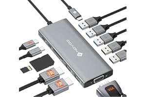 NOVOO USB C Docking Station, 12 in 1 Docking Station Dual Monitor with 2 HDMI, VGA, 5 USB Ports, 100W PD, USB-C Data, SD/TF Card Reader, Compatible with MacBook/Dell/HP/Surface